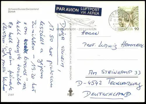 POSTKARTE ZÜRICH MIT FLUGHAFEN KLOTEN BOEING 747 SWISSAIR airport aéroport aereoporto Flugzeug airplane avion Zuerich AK