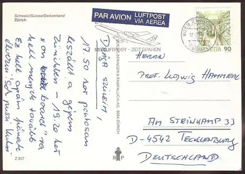 POSTKARTE ZÜRICH MIT FLUGHAFEN KLOTEN BOEING 747 SWISSAIR airport aéroport aereoporto Flugzeug airplane avion Zuerich AK