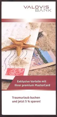 FLYER SEESTERN AUF POSTKARTE Starfish on postcards étoile de Mer Shell flier Werbeflyer Valovis Bank