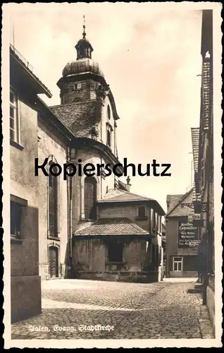 ALTE POSTKARTE AALEN EVANGELISCHE STADTKIRCHE KAUFHAUS LOHMILLER KURZ- WEISS- WOLLWAREN EIER GENING WERKSTATT ELSER AK