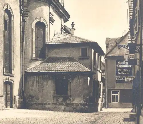 ALTE POSTKARTE AALEN EVANGELISCHE STADTKIRCHE KAUFHAUS LOHMILLER KURZ- WEISS- WOLLWAREN EIER GENING WERKSTATT ELSER AK
