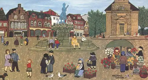 ÄLTERE KÜNSTLER POSTKARTE HUSUM NORDSEE TINE AUF DEM MARKT SIGN. EDELTRAUD LEHMANN cpa postcard AK Ansichtskarte