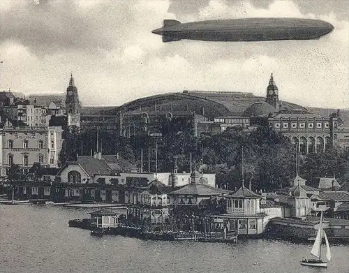 ALTE POSTKARTE HAMBURG ALSTERLUST IDUNA VERSICHERUNG ZEPPELIN LUFTSCHIFF Airship dirigeable aéronef aérostat postcard AK