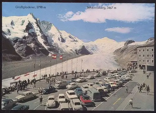 POSTKARTE GROSSGLOCKNER PARKPLATZ OPEL VOLKSWAGEN VW KÄFER MERCEDES FORD Automobile Auto Autos Car Cars Großglockner