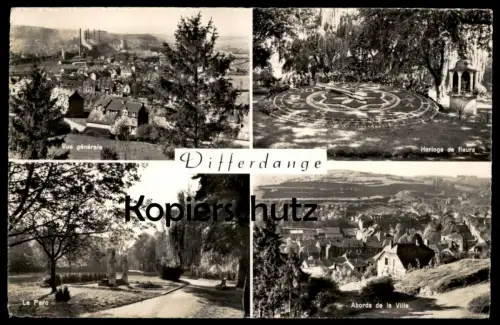 ÄLTERE POSTKARTE DIFFERDANGE VUE GÉNÉRALE ABORDS DE LA VILLE LE PARC HORLOGE DE FLEURS DIFFERDINGEN Luxemburg Luxembourg