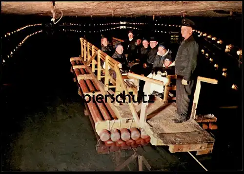 POSTKARTE SALZSEE IM SALZBERGWERK BERCHTESGADEN Fähre Bergwerk salt mine exploitation Bergbau mining Floß raft radeau AK