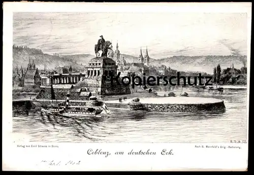 ALTE KÜNSTLER POSTKARTE COBLENZ AM DEUTSCHEN ECK 1903 NACH B. MANNFELD'S ORIG.-RADIERUNG Koblenz Ansichtskarte postcard