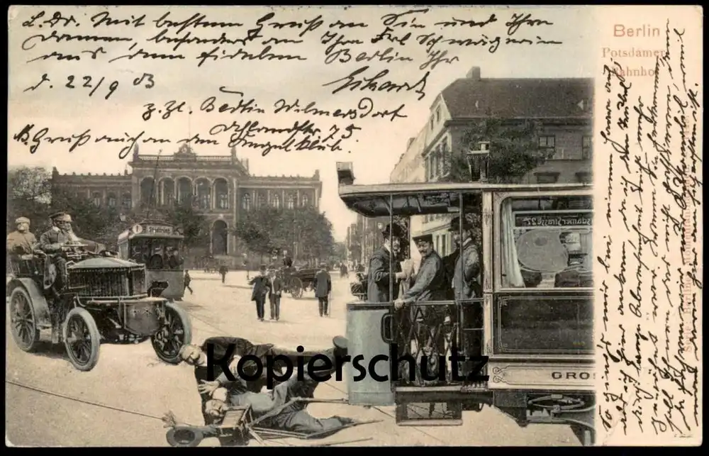 ALTE AK PHOTOMONTAGE BERLIN POTSDAMER BAHNHOF Fotomontage montage photo Surrealisme Tram tramway Strassenbahn Berlino 0