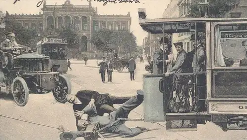 ALTE AK PHOTOMONTAGE BERLIN POTSDAMER BAHNHOF Fotomontage montage photo Surrealisme Tram tramway Strassenbahn Berlino