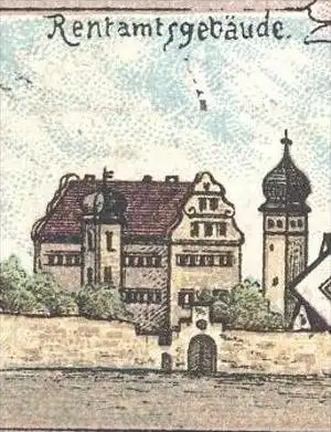 ALTE LITHO-POSTKARTE GRUSS AUS GEROLZHOFEN 1897 Rentamtsgebäude Bahnhof Marktplatz Bezirksamtsgebäude cpa postcard AK