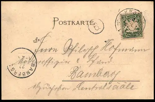 ALTE LITHO-POSTKARTE GRUSS AUS GEROLZHOFEN 1897 Rentamtsgebäude Bahnhof Marktplatz Bezirksamtsgebäude cpa postcard AK