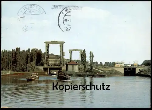 ÄLTERE POSTKARTE DATTELN SCHLEUSE AM HAFEN FRACHTSCHIFF STEMPEL KANALFESTIVAL 1975 cargo ship sluice écluse cpa postcard