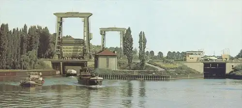 ÄLTERE POSTKARTE DATTELN SCHLEUSE AM HAFEN FRACHTSCHIFF STEMPEL KANALFESTIVAL 1975 cargo ship sluice écluse cpa postcard
