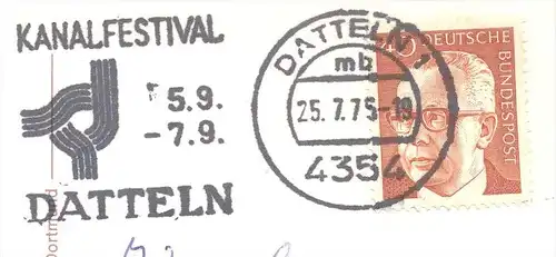 ÄLTERE POSTKARTE DATTELN SCHLEUSE AM HAFEN FRACHTSCHIFF STEMPEL KANALFESTIVAL 1975 cargo ship sluice écluse cpa postcard