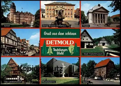 POSTKARTE DETMOLD SPIEKER SCHLOSS LANDESMUSEUM LANGE STRASSE DONOP-BRUNNEN MUSIKAKADEMIE THEATER postcard Ansichtskarte