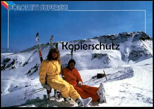 POSTKARTE DOLOMITI SUPERSKI ALTO ADIGE TRENTINO Mode Winter Skifahren Sport skiing faire du ski hiver couple fashion AK