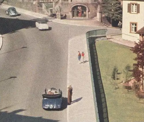 ÄLTERE POSTKARTE DONAUESCHINGEN BEI DER STADTKIRCHE VOLKSWAGEN VW KÄFER CABRIO Auto Autos car cars cpa AK