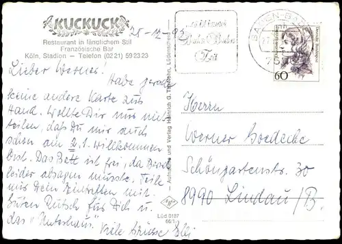 ÄLTERE POSTKARTE KÖLN STADION RESTAURANT LANDHAUS KUCKUCK FRANZÖSISCHE BAR Ansichtskarte AK cpa postcard