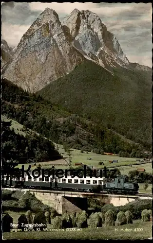 ÄLTERE POSTKARTE BAYRISCHE ZUGSPITZBAHN GEGEN WAXENSTEIN Krokodil-Lokomotive locomotive Eisenbahn Railway chemin de fer