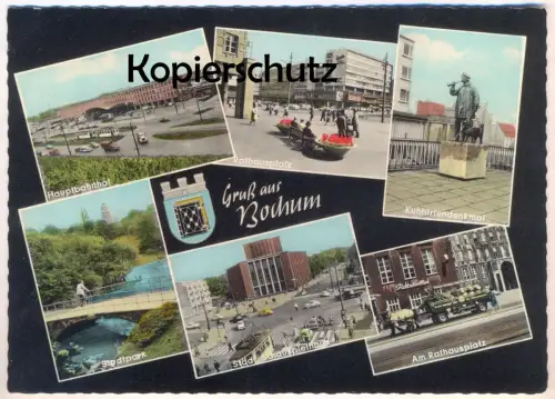 ÄLTERE POSTKARTE GRUSS AUS BOCHUM RATHAUSPLATZ BIERKUTSCHE SCHLEGEL BIER beer carriage birra cerveza bière Pferde