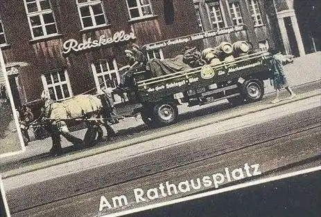 ÄLTERE POSTKARTE GRUSS AUS BOCHUM RATHAUSPLATZ BIERKUTSCHE SCHLEGEL BIER beer carriage birra cerveza bière Pferde