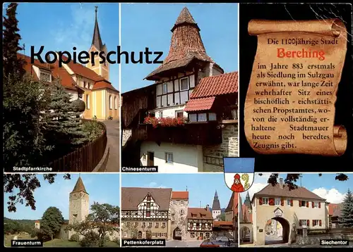 POSTKARTE BERCHING PETTENKOFERPLATZ WAPPEN & GESCHICHTE CHRONIK Chronikkarte chronique chronicle storycard cpa postcard