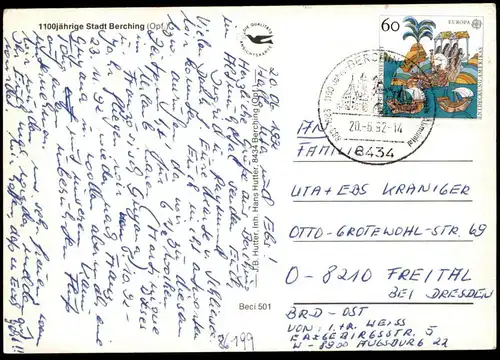 POSTKARTE BERCHING PETTENKOFERPLATZ WAPPEN & GESCHICHTE CHRONIK Chronikkarte chronique chronicle storycard cpa postcard