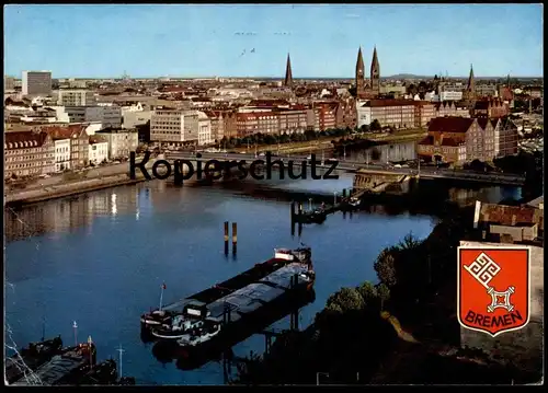 ÄLTERE POSTKARTE BREMEN BLICK ÜBER DIE WESER Frachtschiff Freight Ship Cargo Schiff Kai Hafen port havre cpa postcard AK