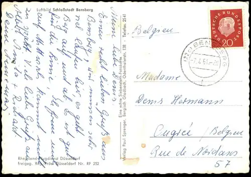 ÄLTERE POSTKARTE SCHLOSSSTADT BENSBERG LUFTBILD Fliegeraufnahme Bergisch Gladbach Ansichtskarte postcard cpa AK