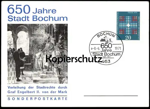 ÄLTERE POSTKARTE BOCHUM 650 JAHRE STADTRECHTE 08.06.1971 STADT Sonderstempel Briefmarke Michel 648 Katholikentag Trier