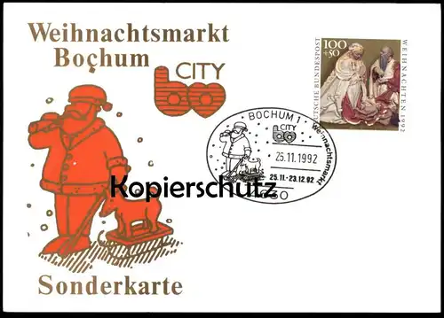 ÄLTERE SONDERKARTE BOCHUM CITY WEIHNACHTSMARKT 1992 NIKOLAUS KARTE SONDERSTEMPEL Michel Nr. 1640 Christi Geburt postcard