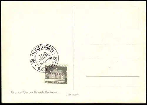 POSTKARTE CHRONIK VON BLAUBEUREN WAPPEN & GESCHICHTE STEMPEL 700 JAHRE 1967 Chronikkarte chronique chronicle storycard