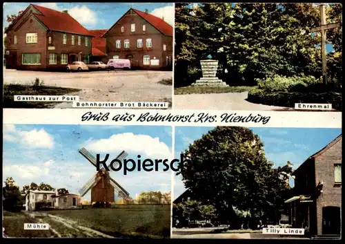 ÄLTERE POSTKARTE GRUSS AUS BOHNHORST MÜHLE TILLY LINDE GASTHAUS ZUR POST BAUM tree VW Opal molen windmill Warmsen Uchte