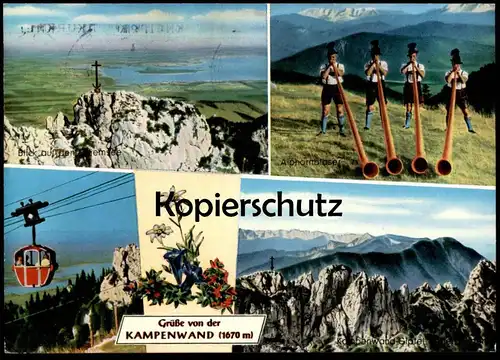 POSTKARTE GRÜSSE VON DER KAMPENWAND ASCHAU ALPHORNBLÄSER SEILBAHN cable car télécabine Alphorn alpenhorn cor des alpes