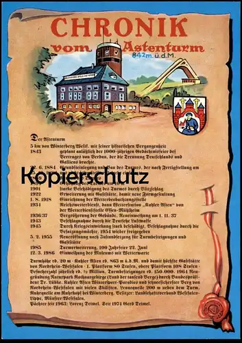 POSTKARTE CHRONIK VOM ASTENTURM WINTERBERG KAHLER ASTEN WAPPEN GESCHICHTE Chronikkarte chronique chronicle storycard