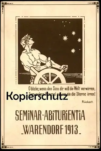 ALTE POSTKARTE WARENDORF SEMINAR-ABITURIENTIA 1913 Abitur Abi Studentica Studentika Steuer Sterne rudder helm gouvernail