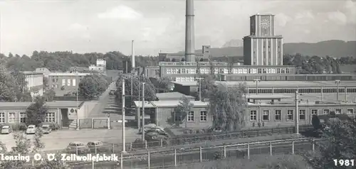 ALTE POSTKARTE LENZING OBERÖSTERREICH ZELLWOLLEFABRIK Fabrik fabrique factory Eisenbahn railroad VW Käfer Austria cpa AK