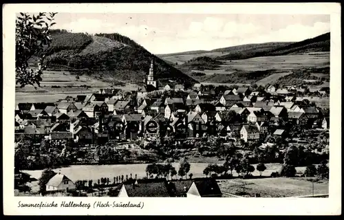 ÄLTERE POSTKARTE SOMMERFRISCHE HALLENBERG HOCHSAUERLAND FACHWERK 1953 Bahnpost-Stempel Zug 1496 Bestwig - Frankfurt cpa