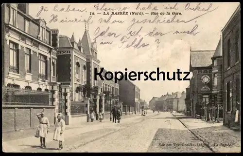 ALTE POSTKARTE LA BASSÉE (NORD) RUE DE LA GARE Enfant enfants children child Kinder Kind cpa postcard AK Ansichtskarte