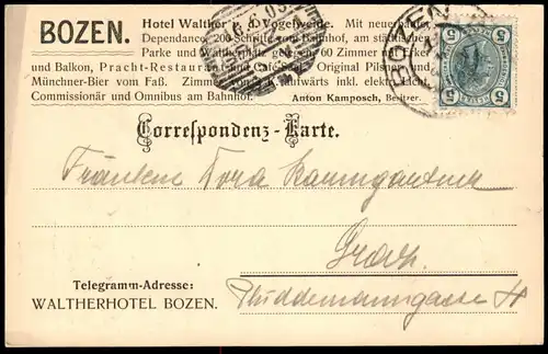 ALTE POSTKARTE WALTHER HOTEL & DEPENDANCE BOZEN TIROL Walther von der Vogelweide Bolzano Alto Adige Val Gardena Dolomiti
