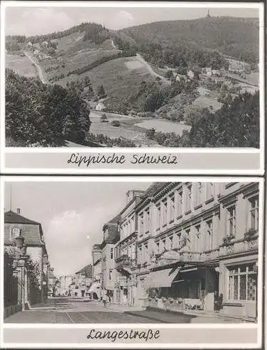 ÄLTERE POSTKARTE DETMOLD LANDKARTE LANGESTRASSE HERMANNSDENKMAL KRUMME STRASSE RATHAUS THEATER map carte géographique