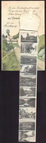 ALTE POSTKARTE DETMOLD SYSTEMKARTE WANDERER 1928 ANSICHTSGRUSS LEPORELLO Rucksack carte à systeme postcard Ansichtskarte