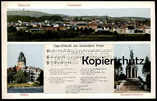 ALTE POSTKARTE LIPPE-DETMOLD EINE WUNDERSCHÖNE STADT TOTALANSICHT SCHLOSS HERMANNS-DENKMAL LIED chanson song postcard AK