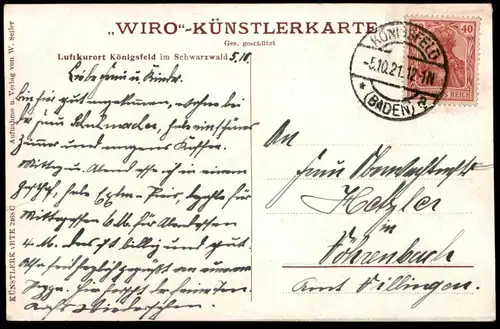 ALTE POSTKARTE KÖNIGSFELD IM SCHWARZWALD PANORAMA WIRO-KÜNSTLERKARTE Wohlgemuth & Lissner cpa postcard Ansichtskarte AK