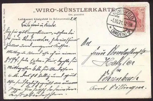 ALTE POSTKARTE KÖNIGSFELD IM SCHWARZWALD PANORAMA WIRO-KÜNSTLERKARTE Wohlgemuth & Lissner cpa postcard Ansichtskarte AK