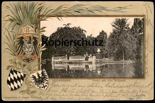 ALTE PRÄGE POSTKARTE BAD GODESBERG PARTIE AUS DEM KURPARK 1901 Bonn Wappen vergoldet Embossed card gaufree Blason cpa AK