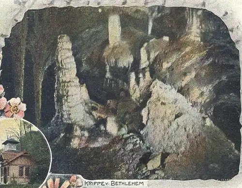 ALTE LITHO-POSTKARTE GRUSS AUS DER ERDMANNSHÖHLE IN HASEL ZWERG ZWERGE HÖHLE Krippe Crib dwarf midget nain grotte cave