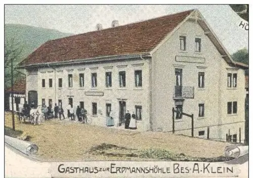 ALTE LITHO-POSTKARTE GRUSS AUS DER ERDMANNSHÖHLE IN HASEL ZWERG ZWERGE HÖHLE Krippe Crib dwarf midget nain grotte cave