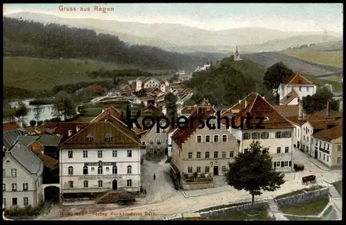 ALTE POSTKARTE GRUSS AUS REGEN GASTHOF ZUR POST PANORAMA Verlag H. N. Buchbinderei Roth postcard cpa AK Ansichtskarte