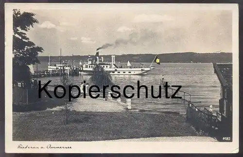 ALTE POSTKARTE RIEDERAU AM AMMERSEE 1937 Dießen Dampfschiff Schiff Beflaggung steamship bateau à vapeur Diessen